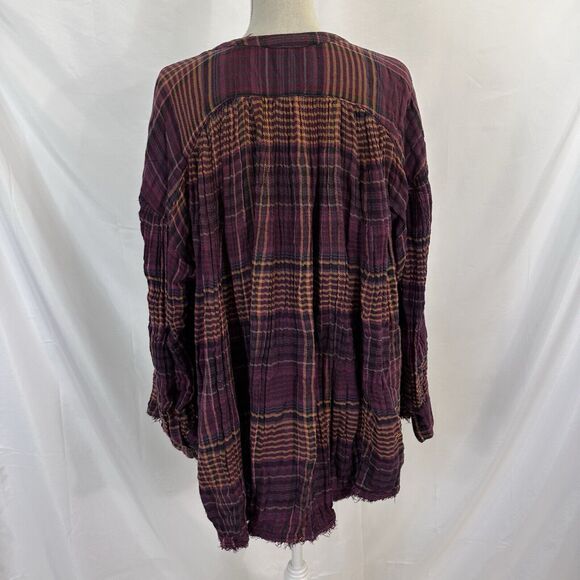 Free People Come On Over Shirt Size SMALL Plaid Oversized Button Up - Picture 6 of 8